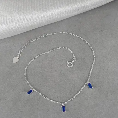 TORNOZELEIRA 3 ZIRCONIAS RETANGULAR AZUL